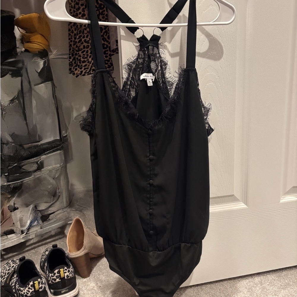 White Birch Black Lace Trim Bodysuit